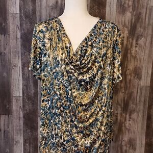 Dressbarn Blue Ruched Short Sleeve Blouse